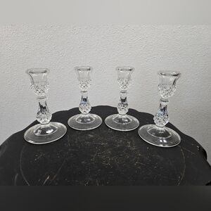 Vintage Crystal Hobnail Candleholders 4 pc set